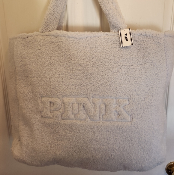 PINK Victoria's Secret Handbags - PINK Victoria's Secret Baby Blue Large Sherpa Tote